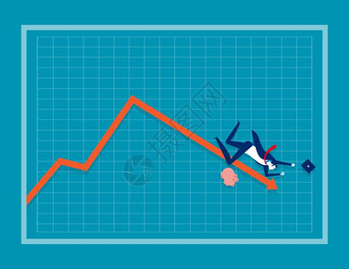 商人在一张图表上掉下红箭头概念商业矢量说明风险问题图片
