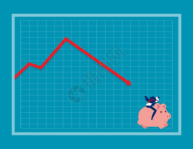 公司制商人在一张图表上掉下红箭头概念商业矢量说明风险问题插画