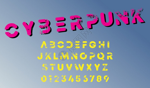 初心不改字体Cyberpunk设计eberpunk设计字母表模板和数未来风格矢量说明网络punk设计字母模板插画