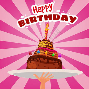 生日餐生日卡快乐餐桌上有蛋糕蜡烛餐甜点上有蛋糕蜡烛矢量隔离卡通风格插画