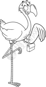 卡通火烈鸟带有太阳镜和手袋的黑白Flammingo鸟女漫画字符VictorI插图背景