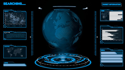 未来用户界面仪表板用于在信息图表中分析大数据HUDGUI文本数字技术概念的图形元素3D插图背景图片