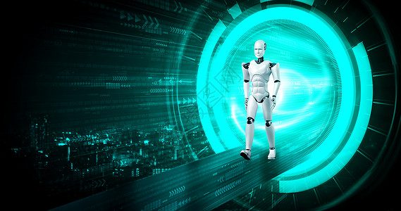 3D将机器人造体在科幻想世界中产生AI思想的大脑和机器学习过程的概念第四次工业革命背景图片