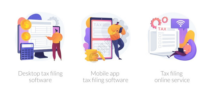 申报程序简单告税务网站桌面申报软件移动应用程序税申报软件备案在线服务隐喻矢量孤立概念比喻插图桌面税申报软件矢量概念隐喻图片