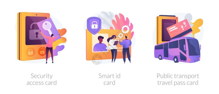 保护系统无钥匙入境证件无钥匙入境系统城市交通票安全出入证智能身份公共交通旅行卡比喻病媒孤立概念比喻图出入证和身份矢量概念比喻插画
