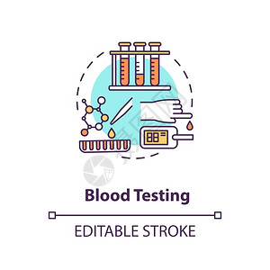 血液测试概念图标医学实验室研究临床分析生物化学技术思想细线插图矢量孤立大纲RGB彩色绘图可编辑中风插画
