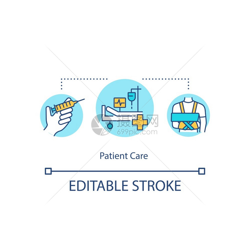 病人护理概念图标保健服务医疗援助理念细线插图疫苗接种专业治疗病媒孤立大纲RGB彩色绘画可编辑的中风图片