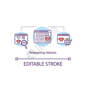 易班图标重新定位广告概念图标在线购物理念细插图数字营销战略班纳广告矢量孤立大纲RGB彩色绘图可编辑中风重新定位广告概念图标插画