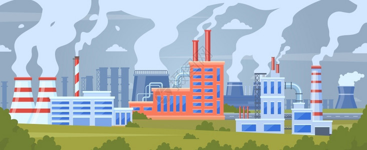 厂房外观工厂空气污染插画