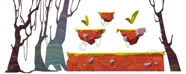 森林游乐配有草的游戏界面背景插画