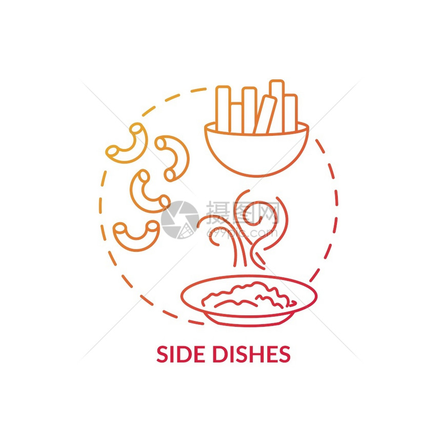 侧边盘子概念图标不同的主课程膳食配方类型美味的烹饪想法餐厅菜单提供浅线插图矢量孤立大纲RGB彩色绘画侧边盘概念图标图片