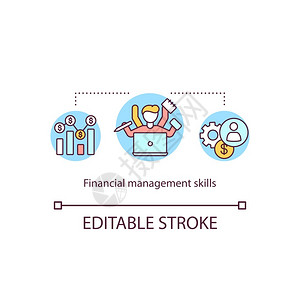 财务管理技能概念图标在线预算规划课程多任务银行雇员构想细线插图矢量孤立大纲RGB彩色绘图可编辑中风背景图片