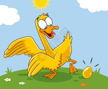 蓝脖子家禽卡通可爱生金蛋的鹅插画