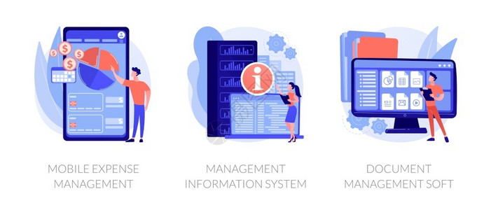 费用管理个人财务控制应用程序和数据中心自动化移支出管理信息系统文件管理软隐喻矢量孤立概念比喻图插画