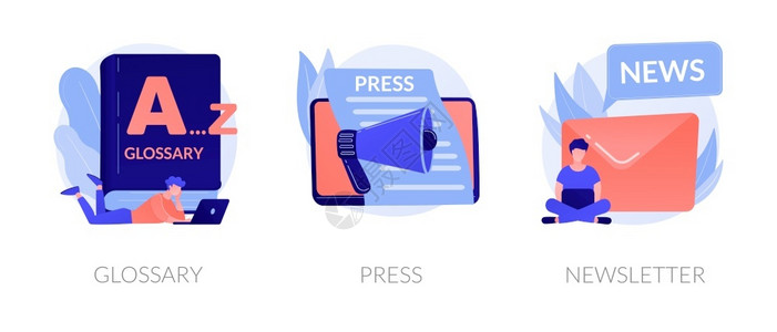 词汇表互联网聊天和分享络横幅的电子邮件大众媒体网上每日新闻杂志订阅词汇新闻通讯隐喻病媒孤立概念比喻图网站媒体要素矢量概念隐喻插画