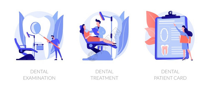 斯卡达尔斯科口腔病诊所牙科预约检查和牙齿护理程序科检查治疗病人卡比喻媒孤立概念比喻插图牙科保健病媒概念比喻插画