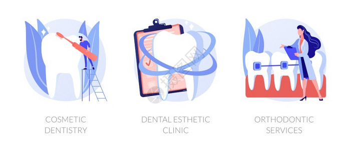 牙齿白化和专业清洁程序牙科套化妆美学诊所矫形服务隐喻病媒孤立概念隐喻图口腔音概念隐喻背景图片