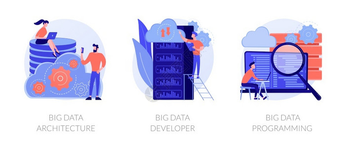 大量信息处理技术图标集大数据结构开发者编程比喻矢量孤立概念比喻插图大数据技术矢量概念比喻插画