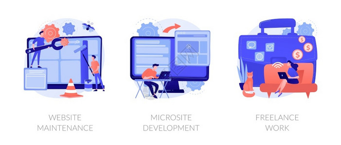 好地段网络设计编程和码思想远程工作自由职业卡通字符网站维护微开发自由职业比喻矢量孤立概念比喻图网络发展服务矢量概念比喻插画