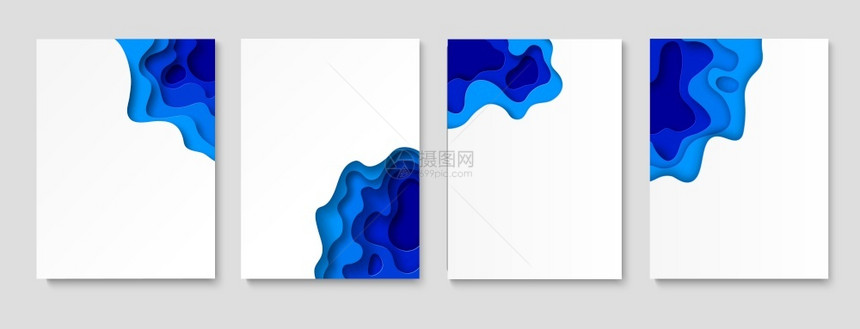 蓝色抽象剪纸风背景图片