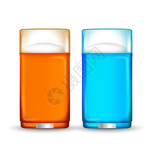 两个不同杯子装有不同颜色液体的杯子矢量元素插画