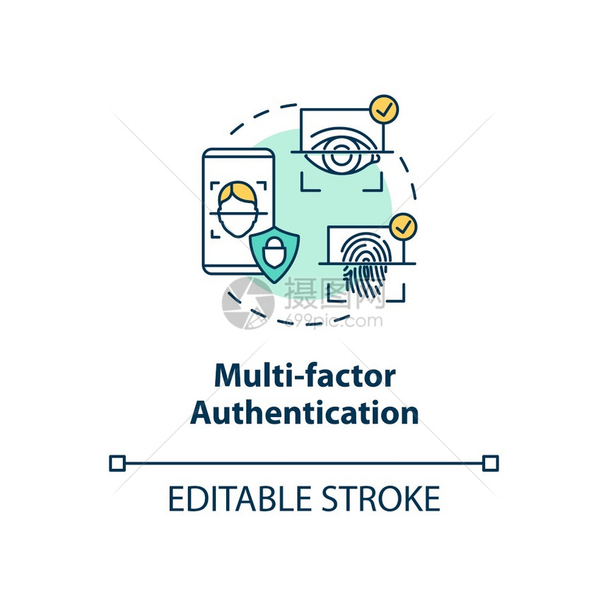 多要素认证概念图标身份和访问管理概念细线插图指纹面部识别矢量孤立大纲RGB颜色绘图可编辑中风多要素认证概念图标图片