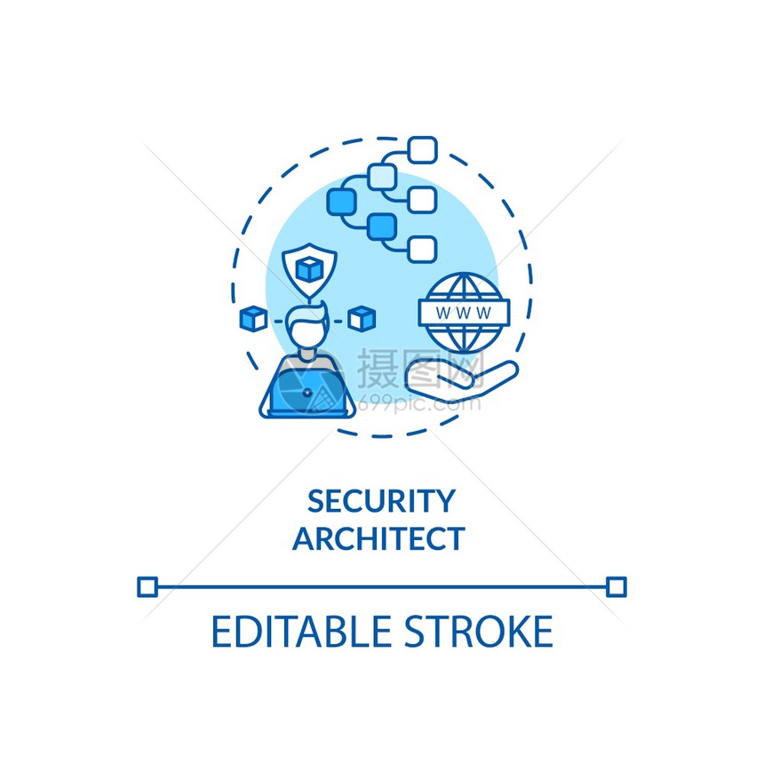 安全建筑师概念图标网络安全职业理念细线插图图片