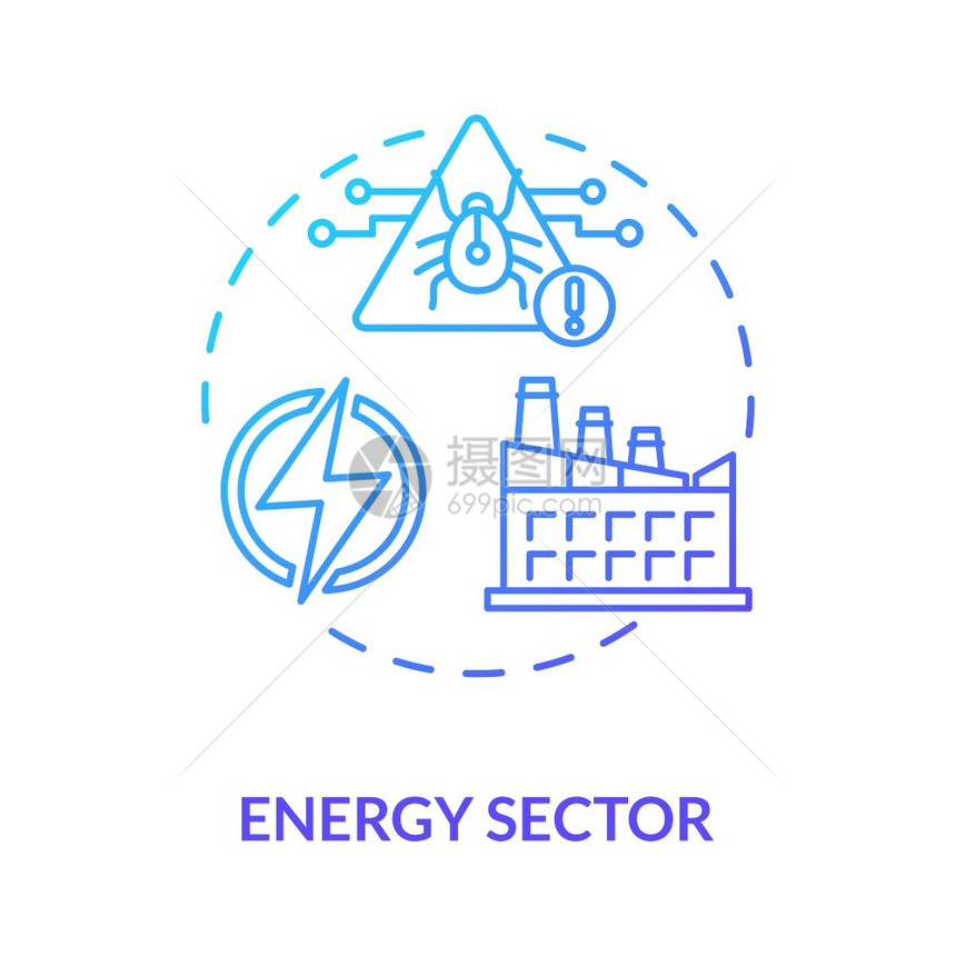 能源部门概念图标关键基础设施保护概念细线插图黑客网络攻击全球威胁能源工业病媒孤立图示RGB彩色图画图片