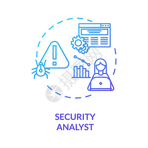 彩色护袖安全分析师概念图标网络安全职业理念细线插图网络攻击探测安保措施系统护矢量孤立图示RGB彩色图画插画