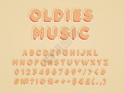 旧式音乐3D矢量字母组Retro粗体字型流行艺术标准字母组旧式的学校风格字母数符号包90年代8创作型号设计模板3d背景图片