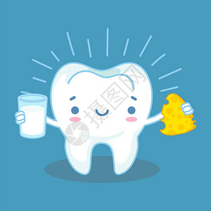 高钙无蔗糖高钙友好奶酪和牛防病习惯牙科媒概念护理和卫生健康说明牙齿和钙科护理卫生说明友好奶酪和牛的健康牙产品插画