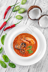 椰子汤TomYum小豆著名的泰国汤背景