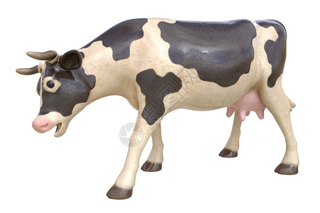 牛的雕像3D插图D白色被孤立的奶牛陶瓷雕像背景
