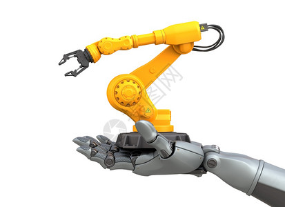 机器人和手中的工业机器人武3D插图机器人和手中的工业机器人武图片