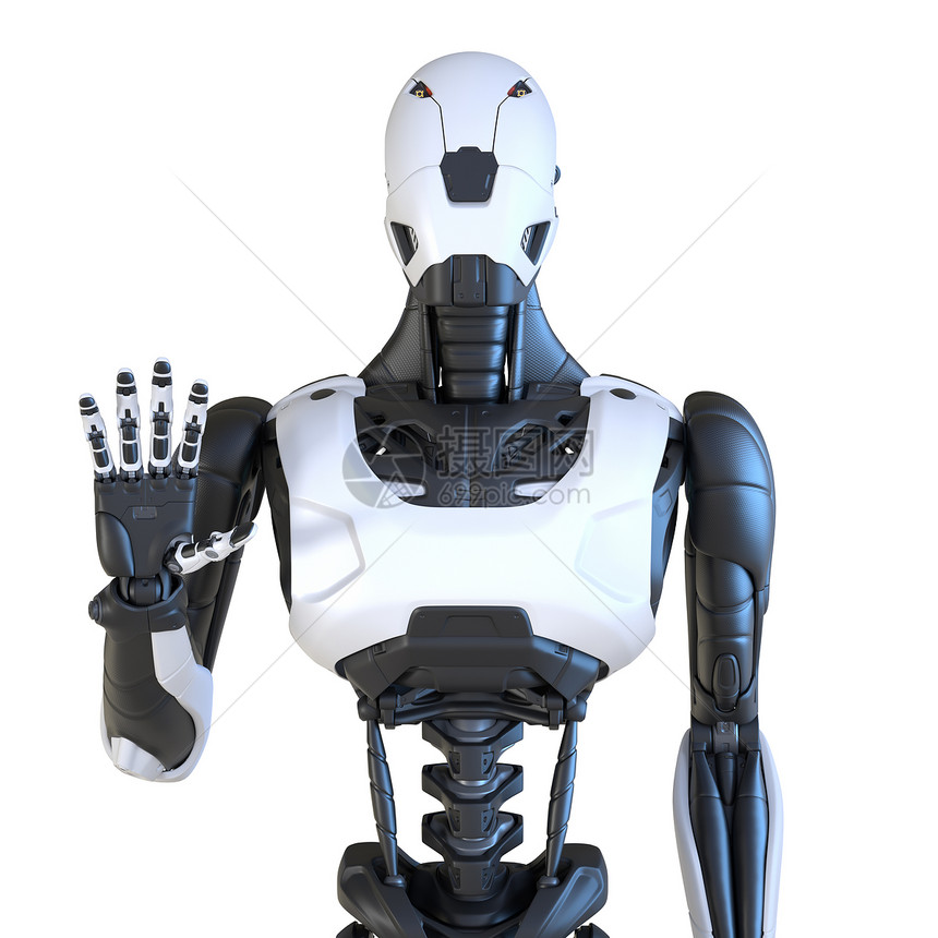 机器人手牵孤立在白色上3D插图图片