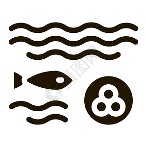 吃鱼黑色猫咪水中的鱼矢量图插画