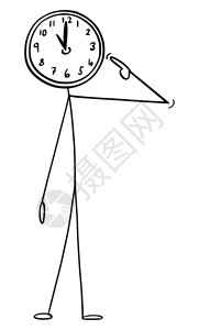 黑白钟矢量卡通插图绘制有钟表或的人作为头部概念插图时间管理和在最后期限内工作的概念矢量卡通显示有钟的人或商作为头部的情况时间管理和在限插画
