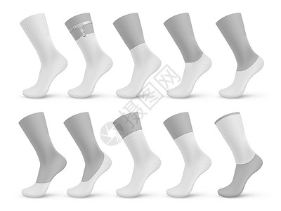 低胸袜子类型现实的空不同袜子3D模型板由不展示低切脚踝中小牛组成带有影子矢量孤立插图的假人产品袜子类型现实的空白不同袜子类型3D模板背景