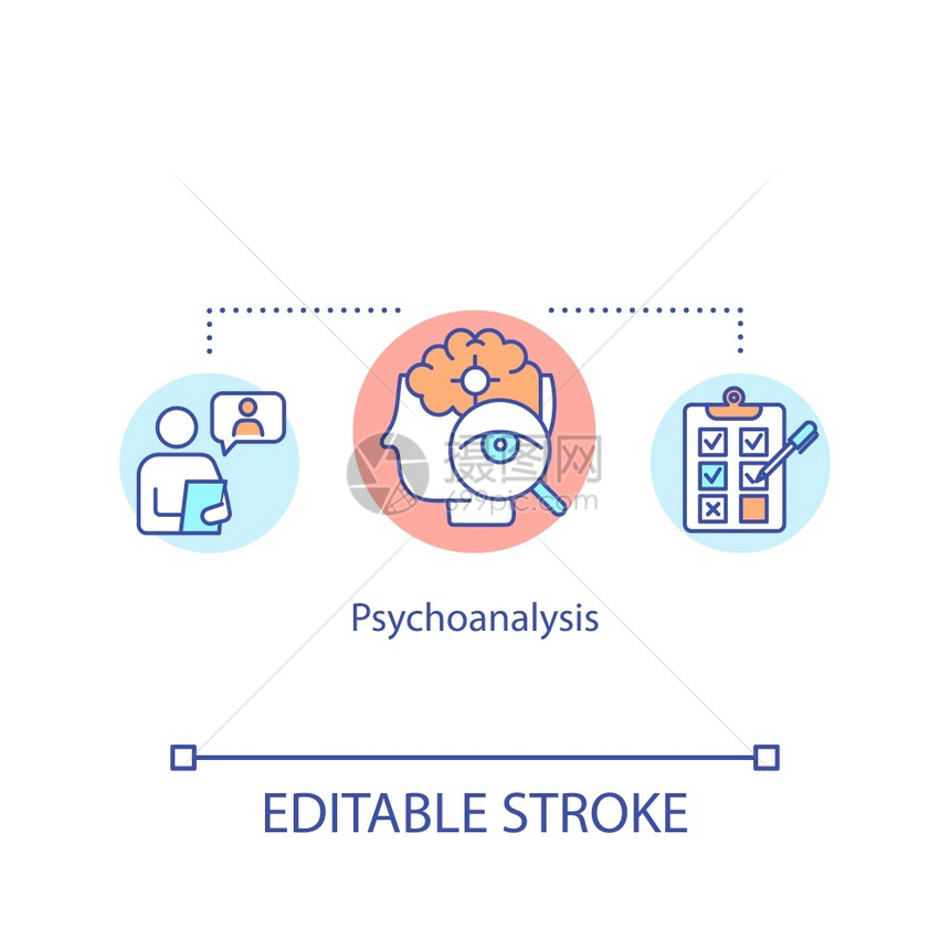 心理分析概念图标心理援助治疗想法细线插图精神问题和疾病治疗矢量孤立大纲RGB彩色图画可编辑的中风图片