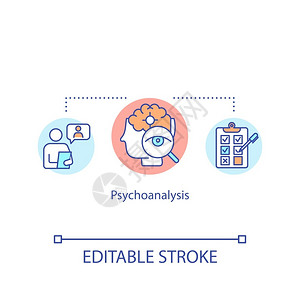 心理指导心理分析概念图标心理援助治疗想法细线插图精神问题和疾病治疗矢量孤立大纲RGB彩色图画可编辑的中风插画