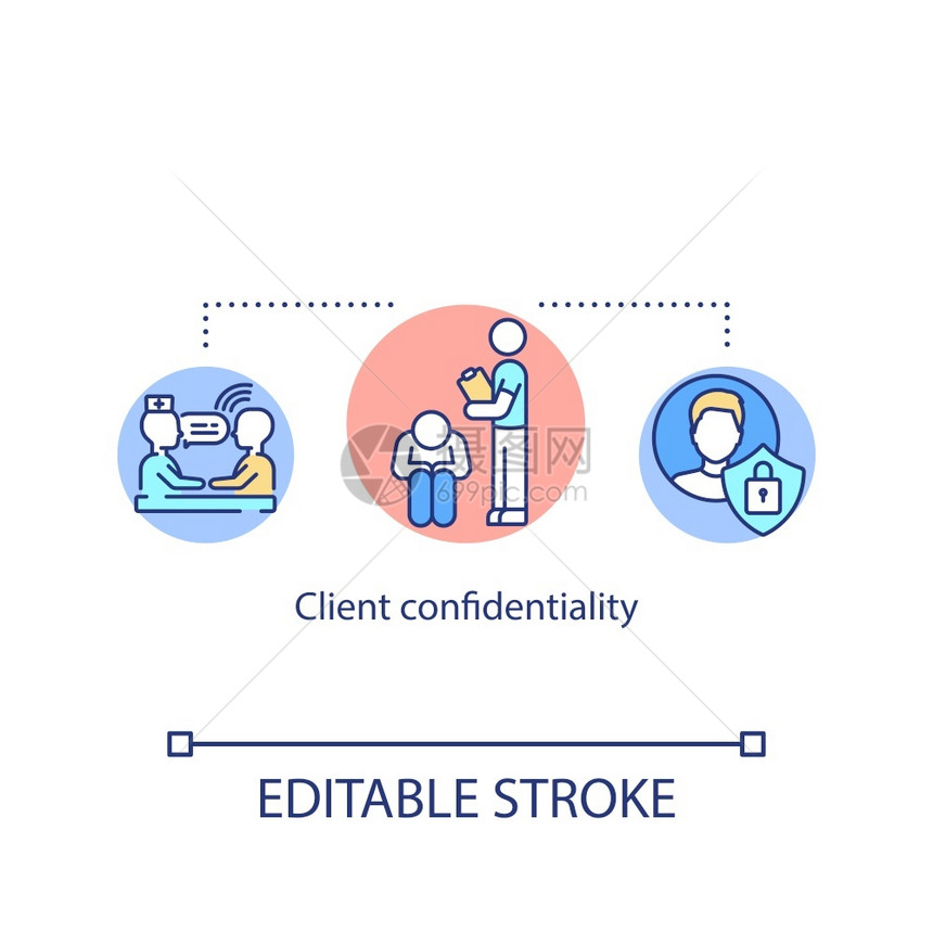 客户保密概念图标私人心理咨询医疗保密概念细线插图心理治疗服务病媒孤立大纲RGB彩色绘图可编辑中风图片