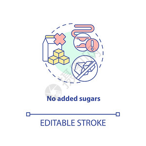 无添加的糖概念图标健康烹饪成分类型维冈餐可持续饮食理念薄线插图矢量孤立大纲RGB彩色绘图可编辑的中风没有添加的糖概念图标背景图片