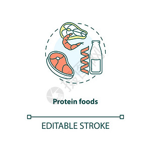 挑虾线蛋白质食品概念图标有机肉食天然品蔬菜饮成分细线插图矢量孤立大纲RGB彩色绘图可编辑的中风插画