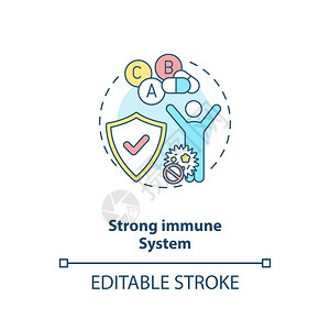 设计感强强烈的免疫系统概念图标抗生素的好处是细线插图保健有害直肠细菌生长抑制矢量孤立图示RGB彩色绘图可编辑的中风强免疫系统概念图标插画