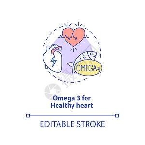 非常规的Omega3用于健康心脏概念图标需要补充点子细线插图非常规心跳发育血管矢量孤立大纲RGB彩色绘图可编辑中风插画