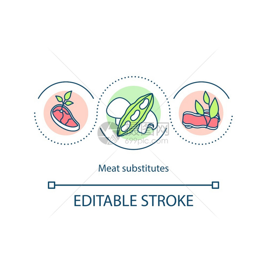 肉类替代品概念图标健康的主要膳食成分维加蔬菜生活方式理念细线插图矢量孤立大纲RGB彩色绘画可编辑的中风图片