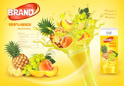 黄色复合果汁矢量设计模板背景图片