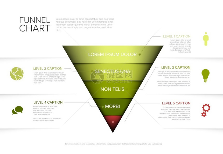 含有描述的矢量5级层漏斗模板光背景的反向金字塔模板矢量信息流层模板图片