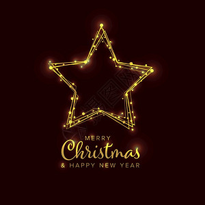 最起码的圣诞传单卡片板在恒星形状和黑暗背景上配有金雪花图片