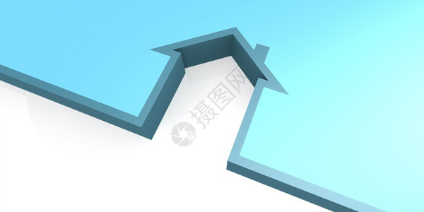 白色背景上孤立的蓝色房屋符号3D翻接图片